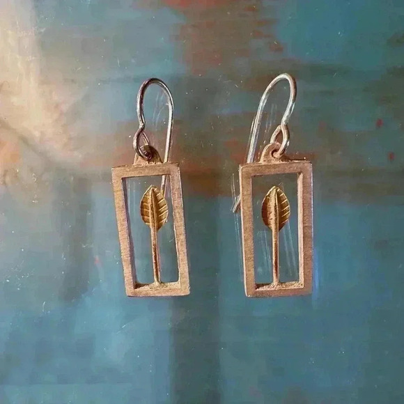 Artful Home Silver with Gold Leaves in Frames Earrings - Picture 1 of 2